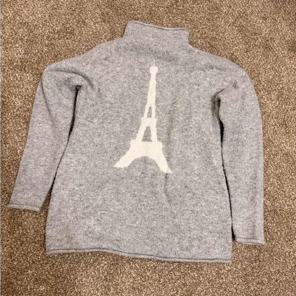 cupcakes & cashmere Gray Turtleneck Sweater with Eiffel Tower